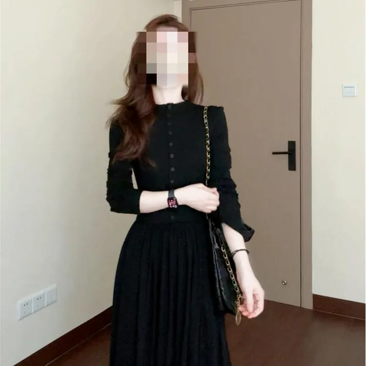 法式黑色长袖连衣裙子女秋季2025新款早秋韩系穿搭高级感气质长裙