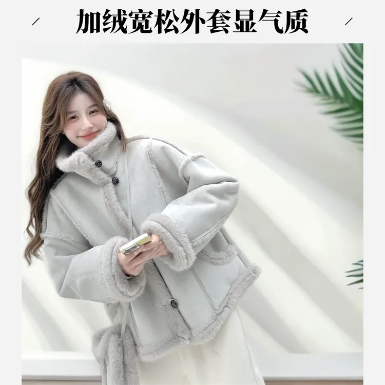 小个子拼接加厚加绒机车服女冬季气质爆款宽松休闲立领氛围感服饰