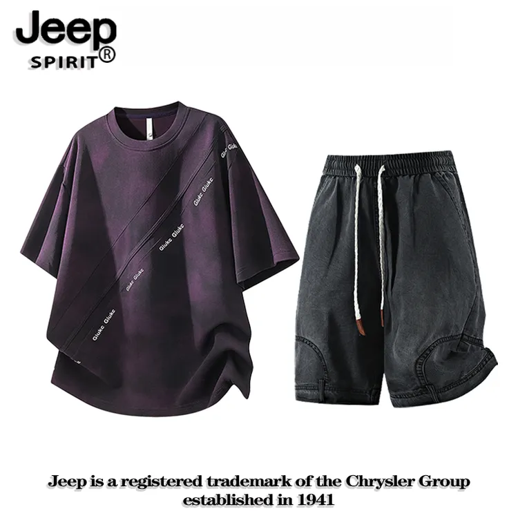 JEEPSPIRIT吉普男套装美式遮肉显瘦两件套夏季大码宽松潮流两件套