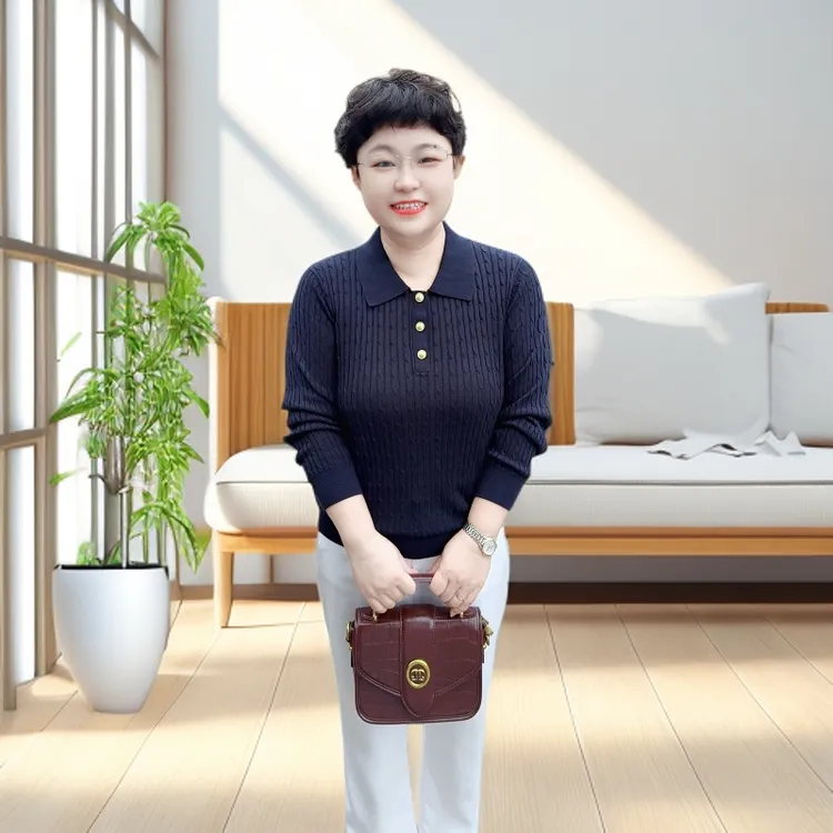 【精致纽扣翻领】长袖气质（25305）毛针织衫厚款上衣POLO领套头翻领