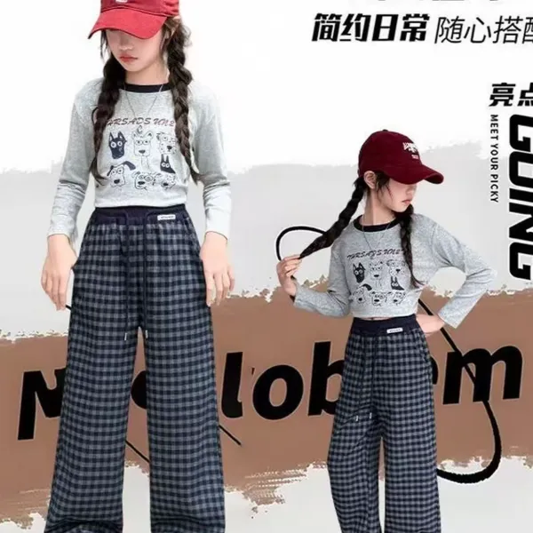 【加绒加厚】女童秋冬季新款格子裤中大童韩版直筒裤休闲百搭阔腿裤