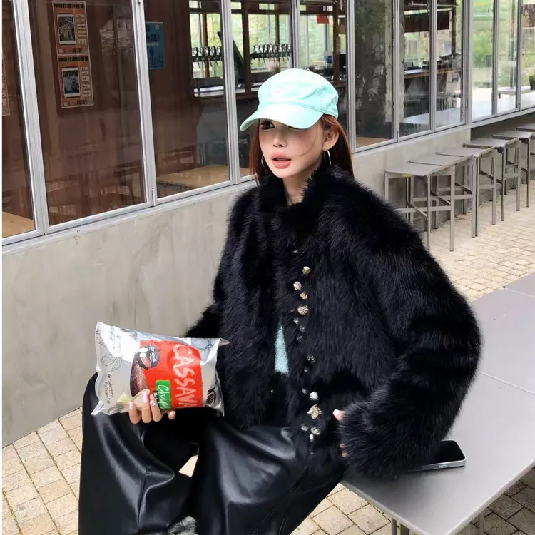 婉君【纽扣外套】冬季加厚保暖定制扣毛毛皮草外套LWJ25D4C3863