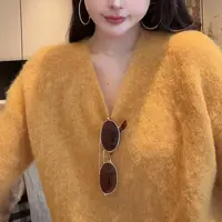 GUIDI GUDI【姜姜酱】马海毛羊毛轻奢感套头姜黄毛衣/黄加蓝  