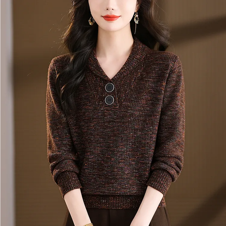 冬款宽松加厚气质显瘦百搭长袖花纱套头女装针织衫26761