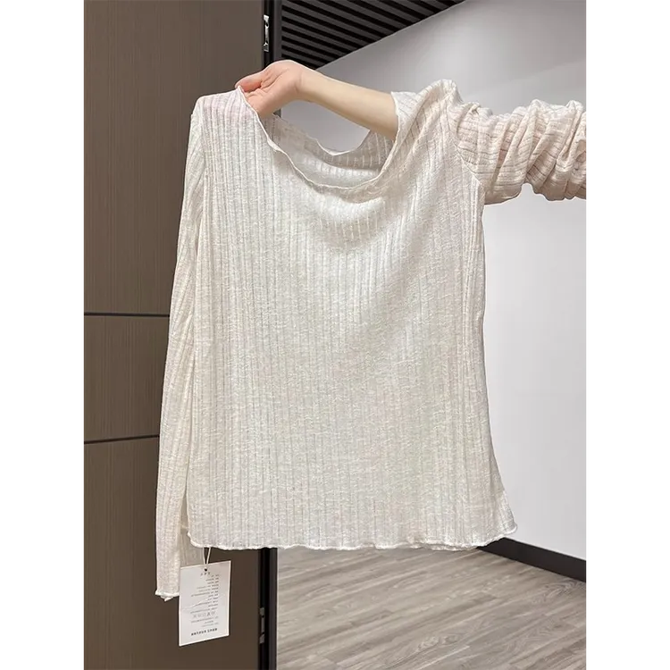 巨推荐，上身绝美！！慵懒微透V领t恤女长袖薄款百搭宽松高级感上衣