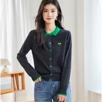 秋冬上新小蜜蜂翻领100%绵羊毛翻领开衫女式羊毛开衫25DAK1242