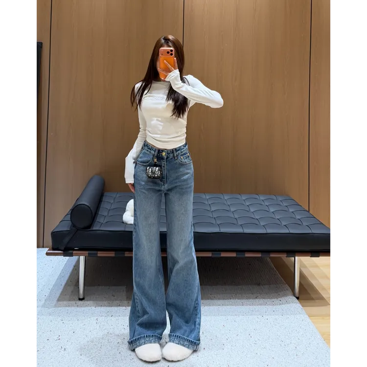 【SEVENWANG】25 |秋冬抓绒CD挂包直筒阔腿牛仔裤9907