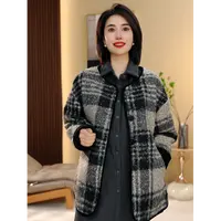 BEIJU 2025新款时尚百搭洋气宽松显瘦经典格纹保暖气质外套女4042