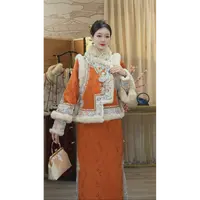 羽唐名2024冬季新款加绒中式长款中国风复古女装裙（2361+2362）