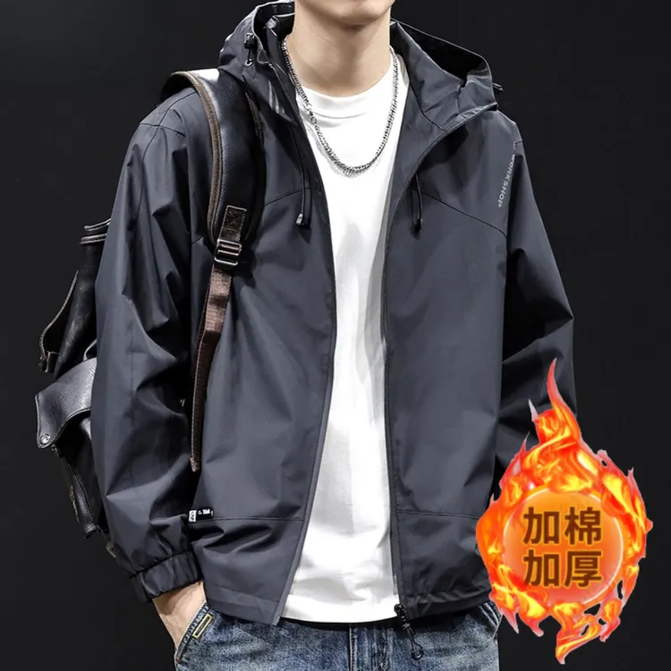 户外山系加棉冲锋衣男连帽棉服外套2025新款冬季潮牌男装大码夹克