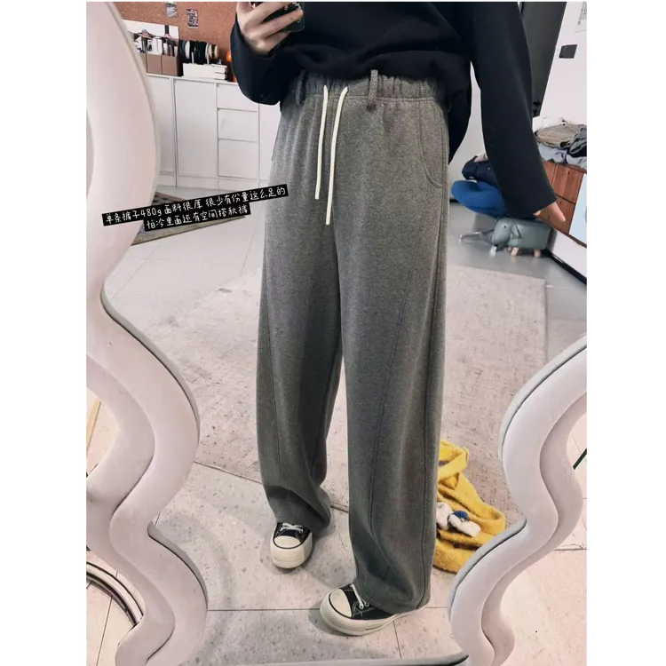 晶咕晶咕【松弛神裤！】全松紧高腰人字纹窄版休闲毛呢裤