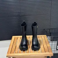 WT11-32英伦风马丁靴女带字母复古切尔西中筒靴套筒骑士靴薄绒