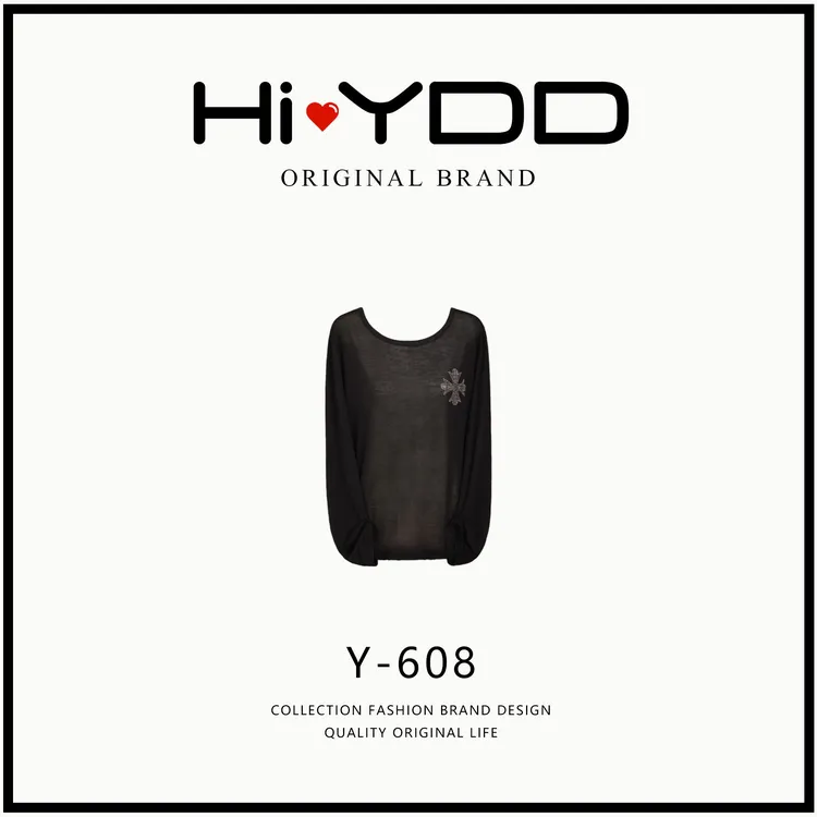YDD•「Y-608」夏长袖t恤女十字花烫钻内搭外穿休闲宽松上衣XZ-8235