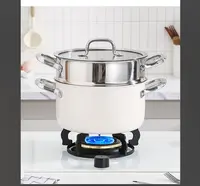 惠林顿三层钢汤锅双耳玻璃盖食品级无涂层硅胶手柄