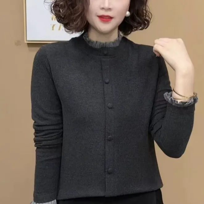 2024冬季新款加绒保暖打底衫女气质设计感长袖上衣#87587
