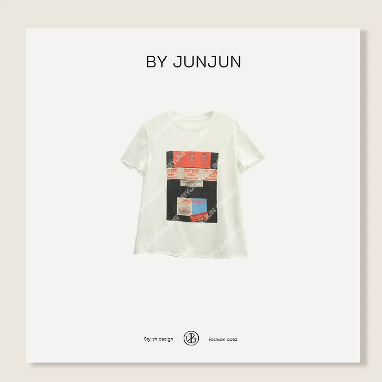 ByJunjun早秋新款女装【海报T】日本面料竹节纹短袖T恤