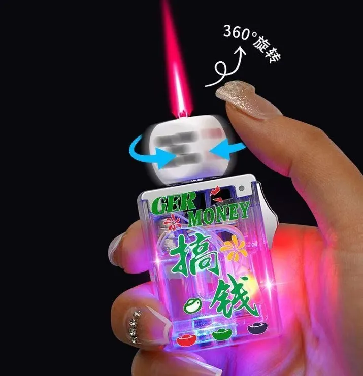 创意发光旋转骰子麻将造型防风打火机粉焰高颜值礼物送男友