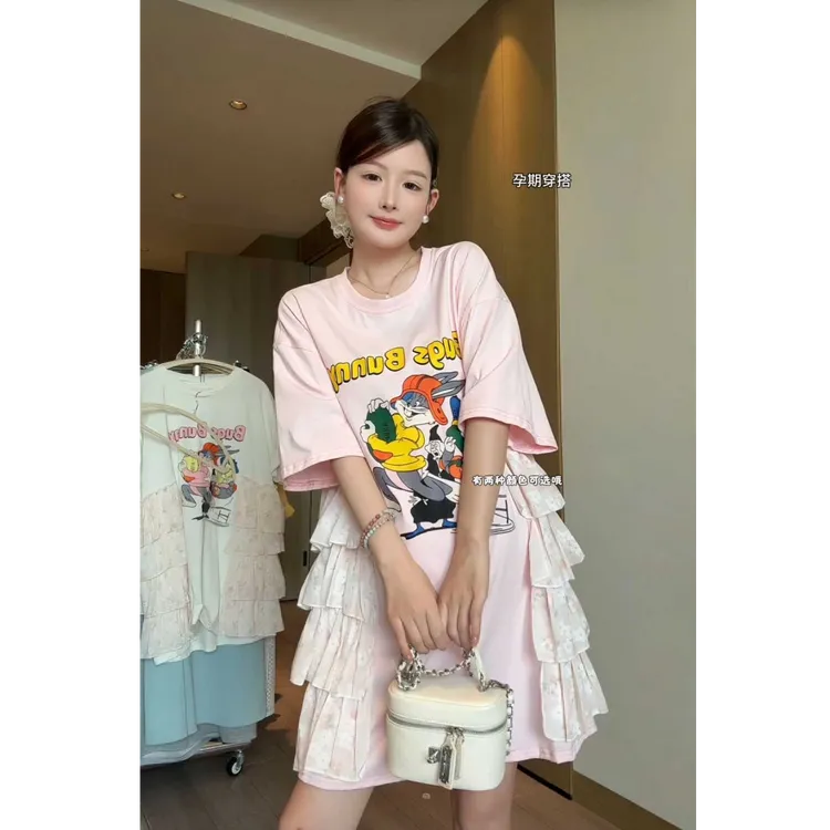 孕妇连衣裙2025新款韩版显瘦小众设计韩系拼接蛋糕T恤裙子女