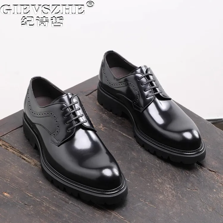 纪诗哲男鞋英伦亮面德比鞋厚底青年结婚新郎鞋子通勤正装商务皮鞋