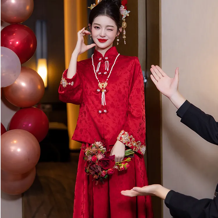 新中式感红色套装敬酒服2025订婚礼服女新娘结婚旗袍秀禾服大码