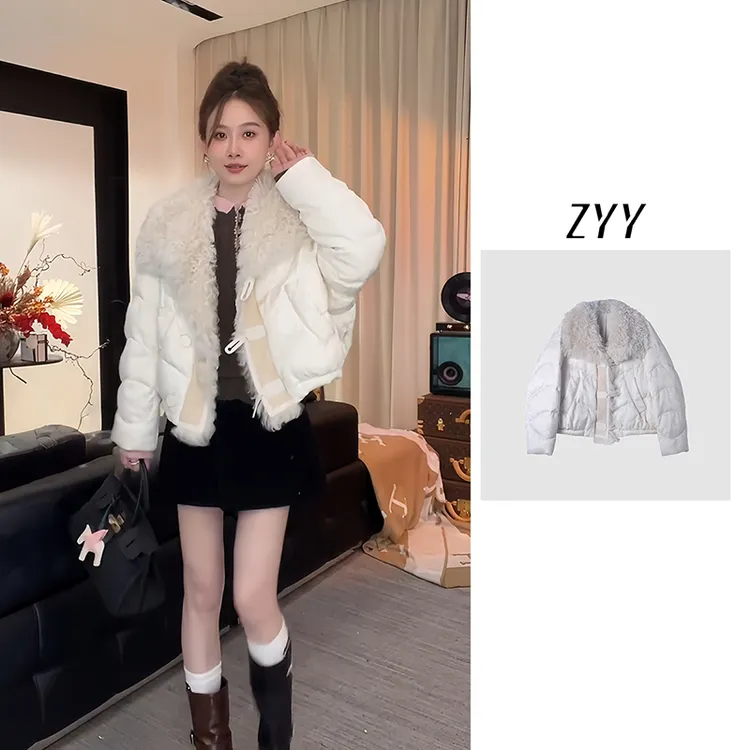 ZYY【白桃气泡】2025S/S新品新款羊羔毛羽绒服短外套X25DYRF05305