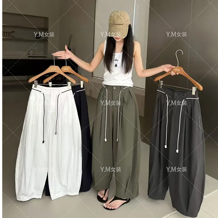 设计感抽绳气球裤纯色百搭香蕉裤2025夏宽松九分休闲裤