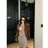媛媛【咖啡星冰乐】牛皮绒百搭新款时尚显瘦翻领双排扣外套#W0921
