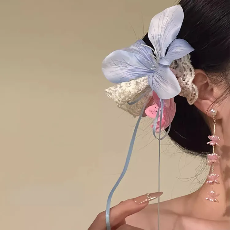 如花在野~春夏氛围感花朵发夹百合花飘带鸭嘴夹发饰2025年新款