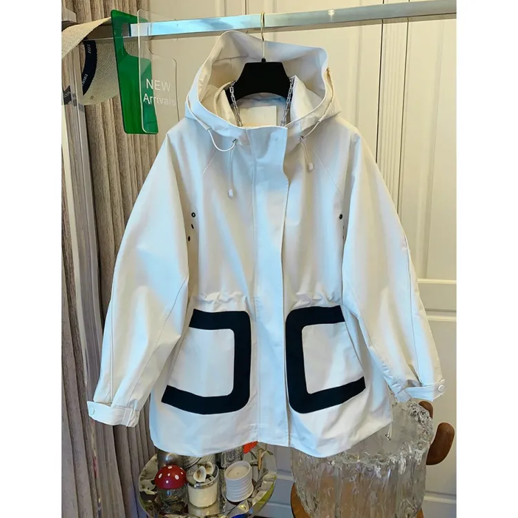 气质工装风运动休闲时尚连帽冲锋衣风衣外套女中长款宽松春装新