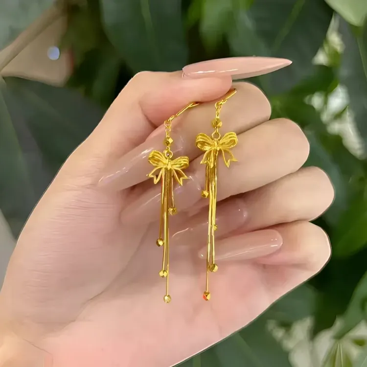 福韵天玺 铜合金耳饰 《韵系列》流苏蝴蝶结耳钉饰品气质高级感百搭