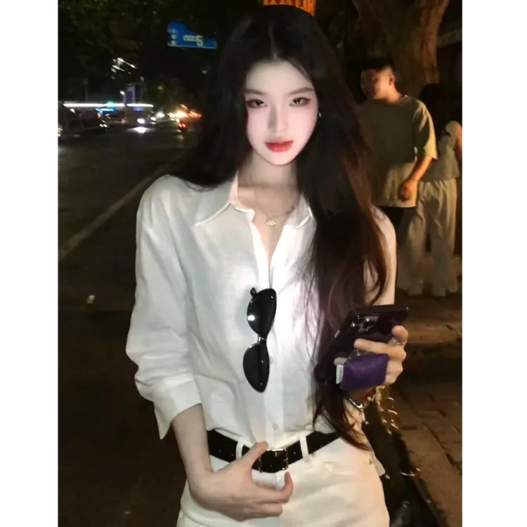 纯欲气质御姐高级感白色衬衫上衣女显瘦长裤两件套装2025早秋新款
