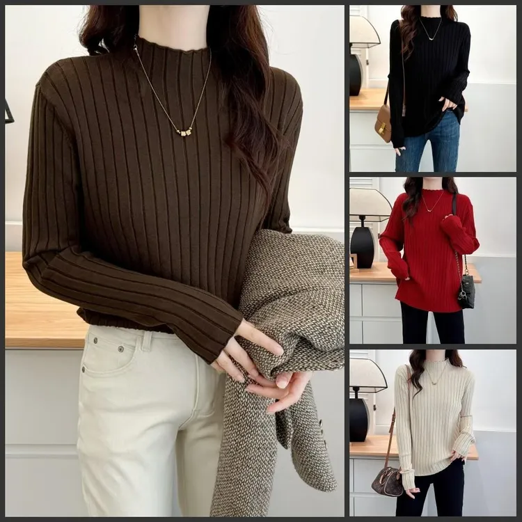 大码女2025秋装新款时尚半高领针织衫上衣胖mm显瘦毛衣打底衫3531