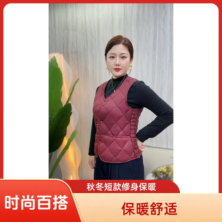 时尚百搭纯色秋冬短款斜肩轻薄内穿女士保暖马夹加厚