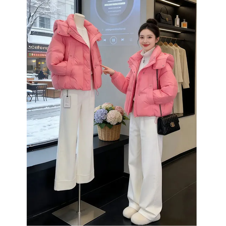 网红秋冬季潮款长袖连帽糖果色棉服大码休闲小众宽松显瘦棉衣外套