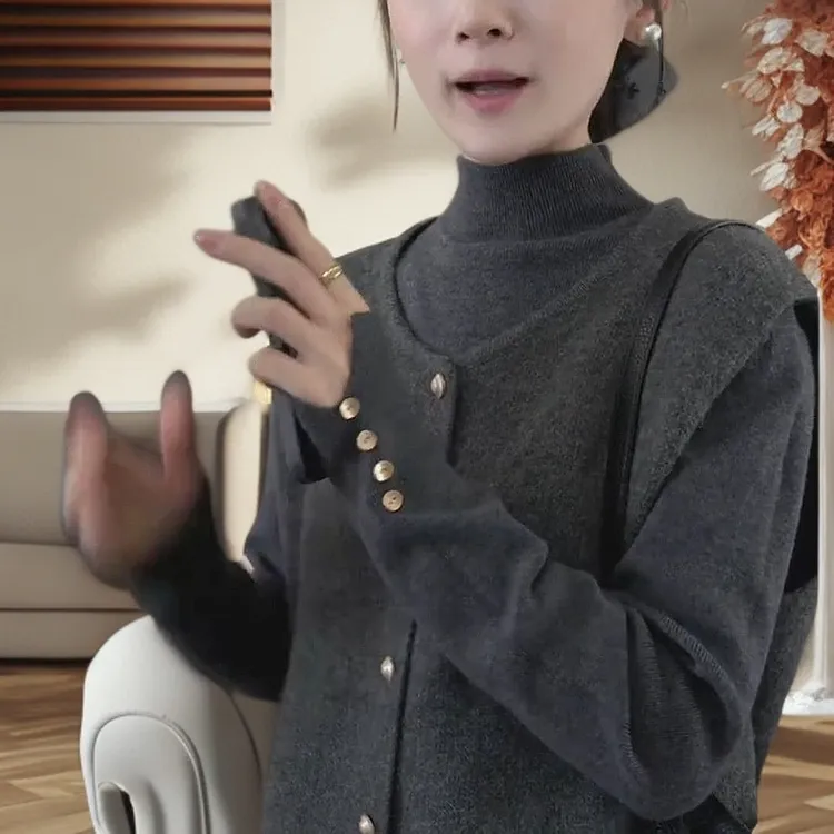 [工厂直销套装]内搭遮肉气质打底+叠穿马甲针织两件套女X127+X131