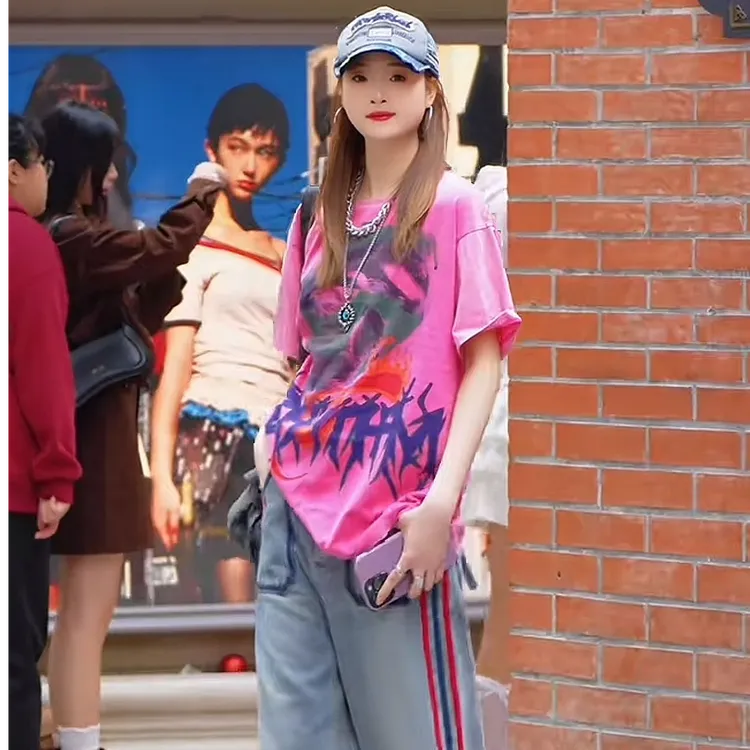 【GEYATU】潮牌673夏装新款白领上衣宽松后开叉t恤女短袖显瘦