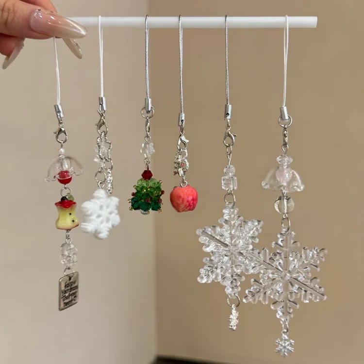 甜美圣诞雪花挂件冬日圣诞树平安夜卡通钥匙扣手机绳闺蜜小礼物