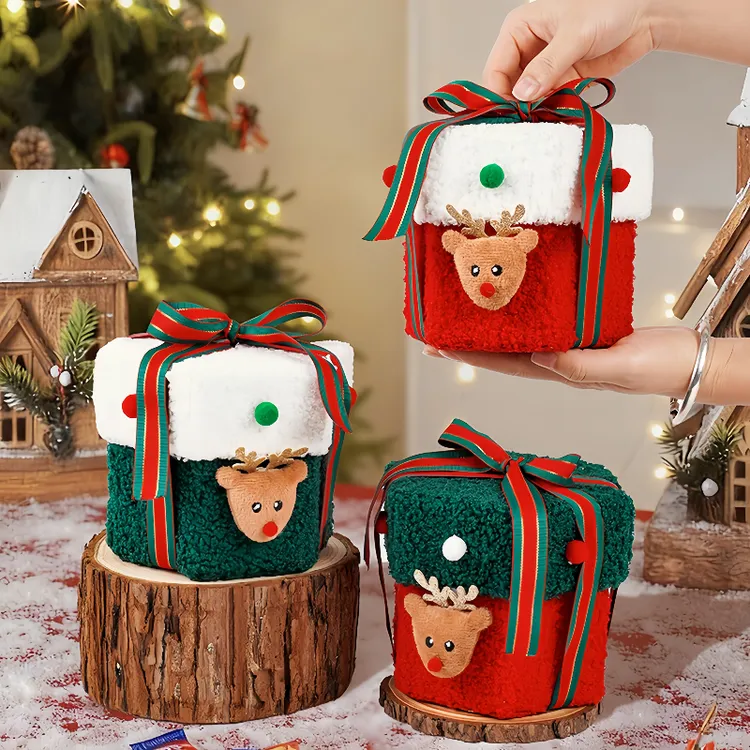 圣诞礼物盒创意六边形绒布平安夜礼盒圣诞节装饰苹果包装盒礼物袋