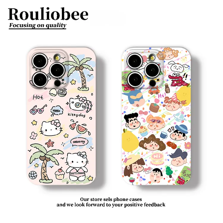 可爱涂鸦小新椰树KT适用苹果16/15菲林手机壳华为P70vivo小米oppo