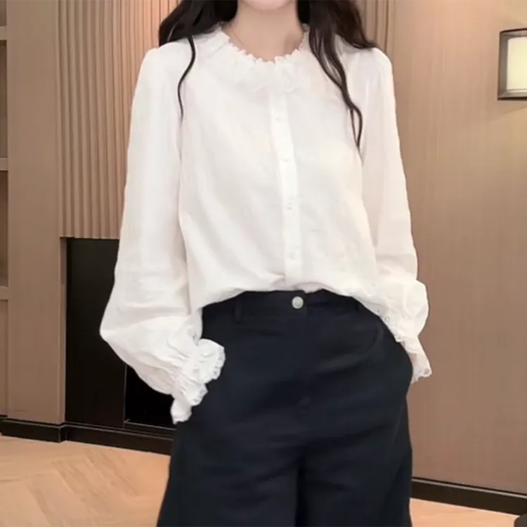 【南岸画廊】法式蕾丝花边衬衫气质百搭上衣C6179