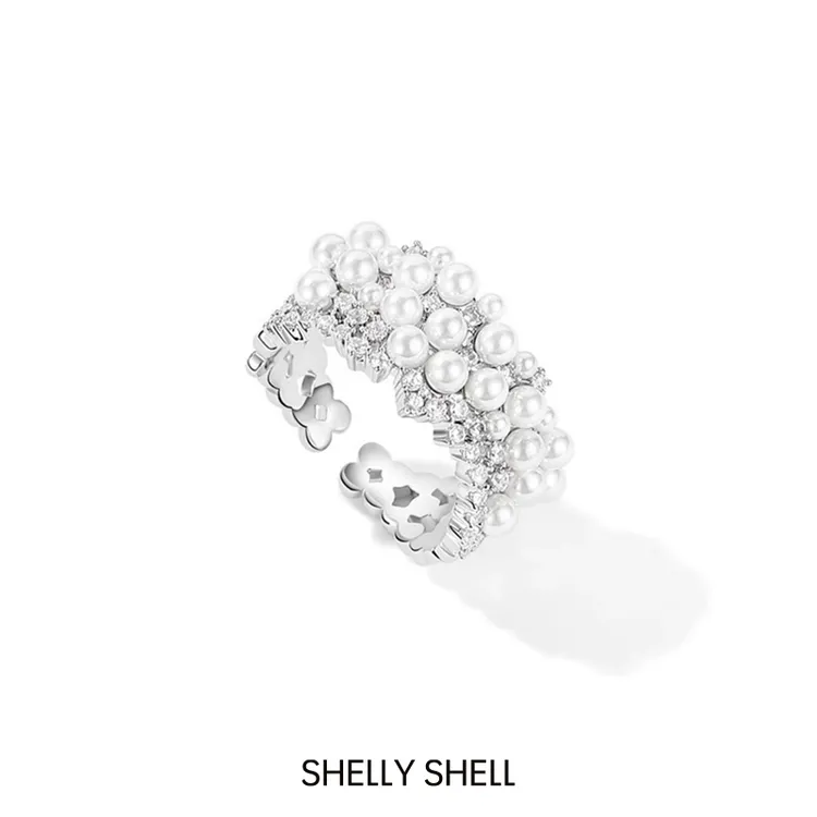 Shelly Shell 铜合金锆石戒指 皇冠满天星戒指 开口圈口可调节