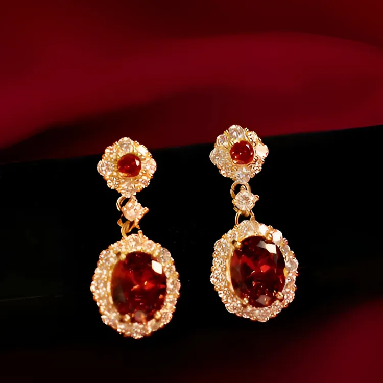 锌合金耳饰 国风暖焰耳饰复古宫廷小众妈妈经典饰品时尚耳环红色