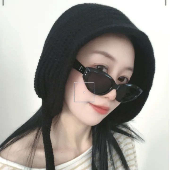 明星同款帽子黑色长辫子毛线帽韩版护耳保暖针织帽高级感可爱毛球