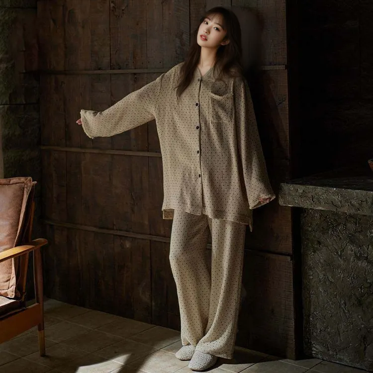 2025新款睡衣女士韩系波点高级感春秋长袖长裤套装秋冬甜美家居服