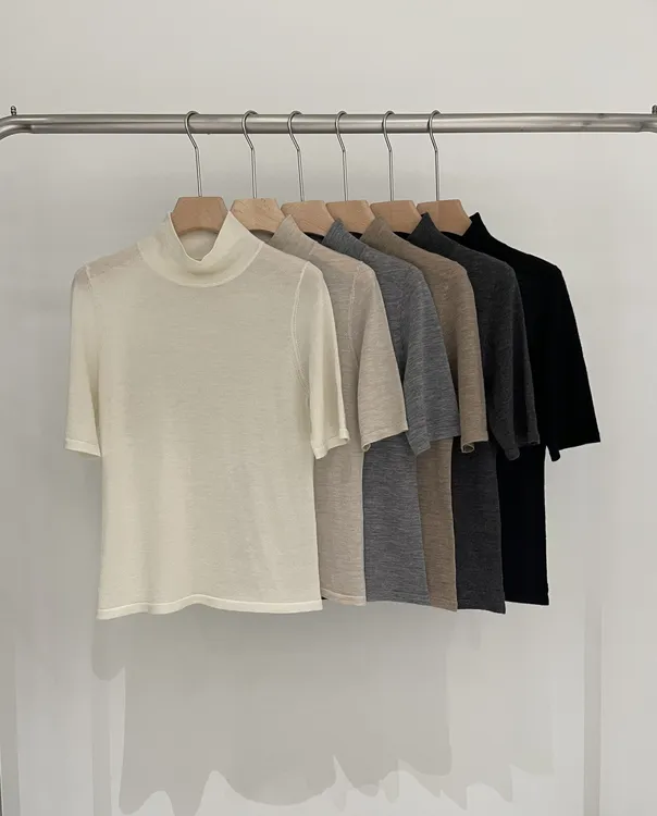 【康赛妮100%精纺山羊绒】2025秋冬中领中袖女士针织打底衫CJ24178