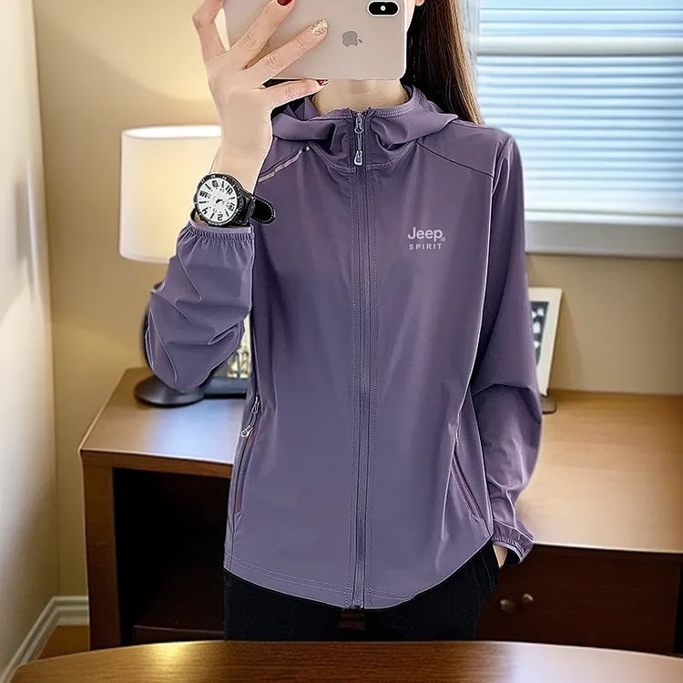 Jeep吉普凉皮冰丝防晒服女户外防紫外线超薄透气速干运动冰肤衣