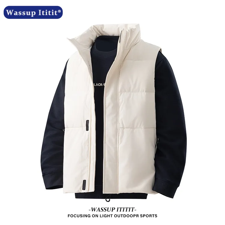 WASSUPITITIT冬季羽绒服马甲男潮流轻薄无袖白鸭绒背心马甲外套男