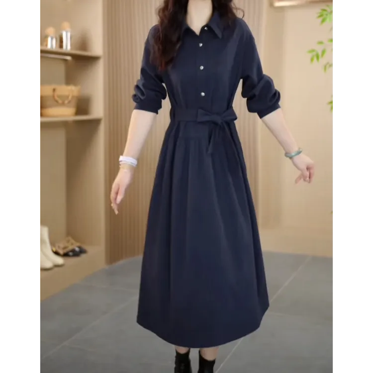 曼俪衣橱25831新款时尚气质显瘦修身减龄长袖女装连衣裙