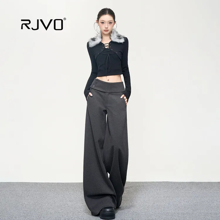 RJVO秋冬新款侧腰纽扣显腰线通勤休闲裤垂感百搭显瘦西裤