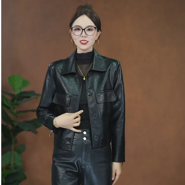 小美 2025时尚百搭短款街头风机车皮衣